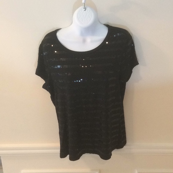 Ann Taylor black sequined striped top - Picture 1 of 3